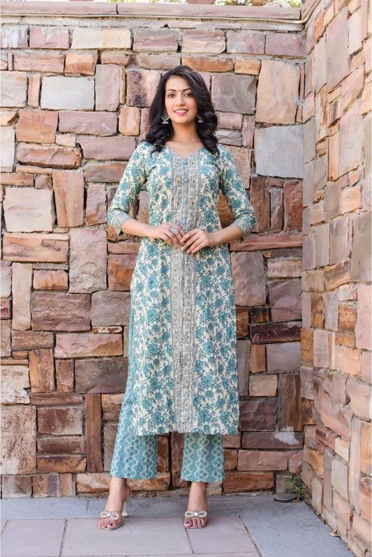 Anastay'S Exquisitely Crafted Blue Printed Designer Kurta Pant Sets