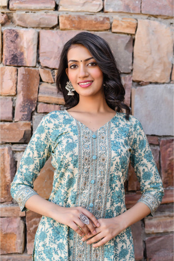 Anastay'S Exquisitely Crafted Blue Printed Designer Kurta Pant Sets