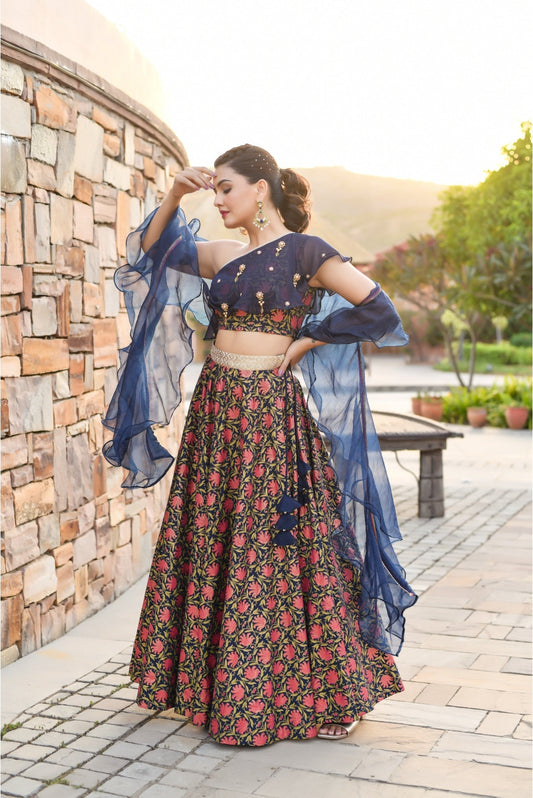 Organza Balloon Sleeves Designer Lehenga Dress