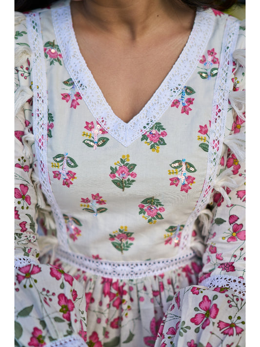 Off White Cotton Multi Tier Maxi Dress