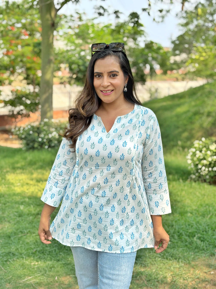 Aqua floral printed kurti