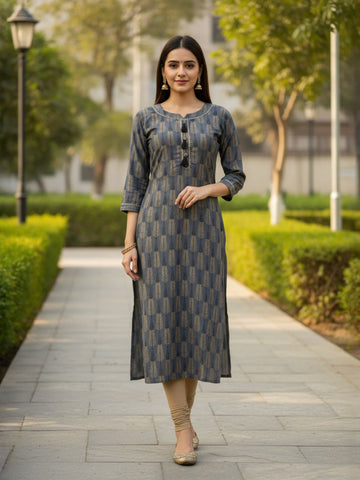 Printed Grey Rayon Kurti