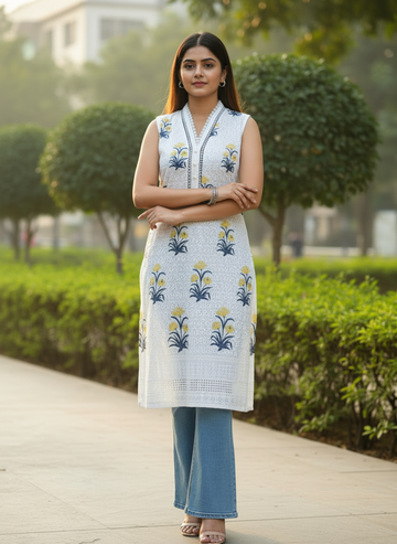 Printed Chikan Kurti