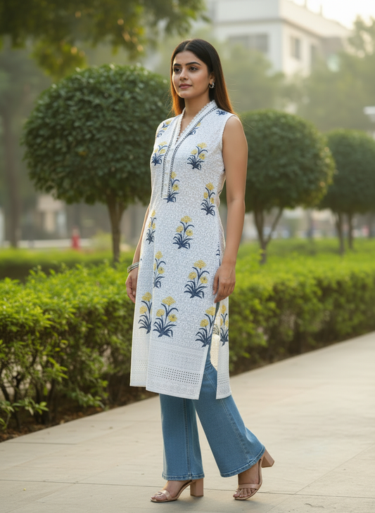 Printed Chikan Kurti