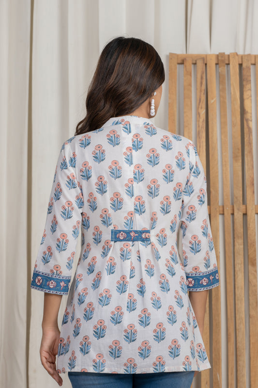 White Cotton Handblock Designer Kurta