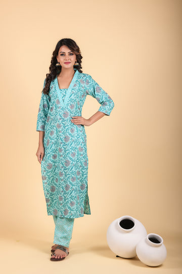 Aqua Cotton Kurta Set