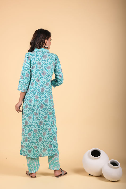 Aqua Cotton Kurta Set