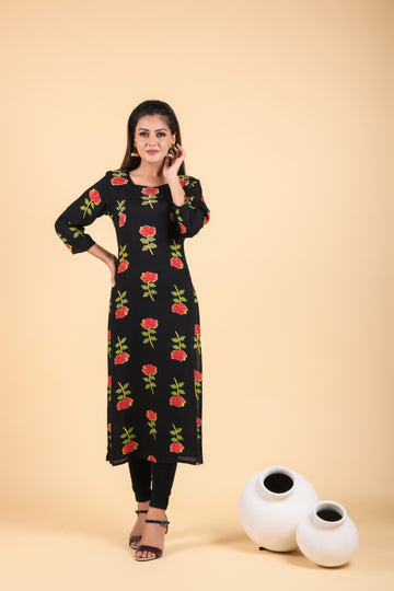 Printed Black Rayon Kurti