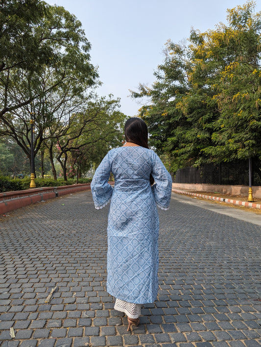 Cotton Kurta Set with Schiffli Palazzo