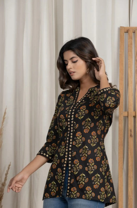 Black Embroidered Short Designer Kurta for Women (Sizes available upto 5XL)