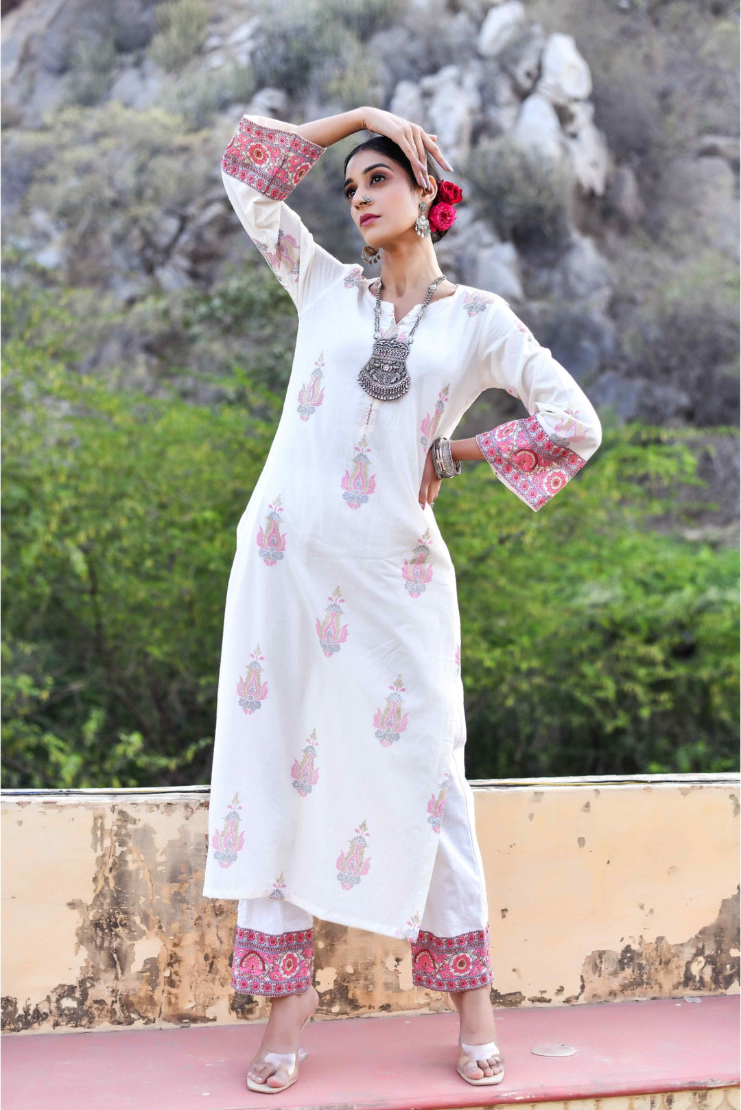 Anastay Traditional Motif Printed with gold & antique highlights Kurta Set