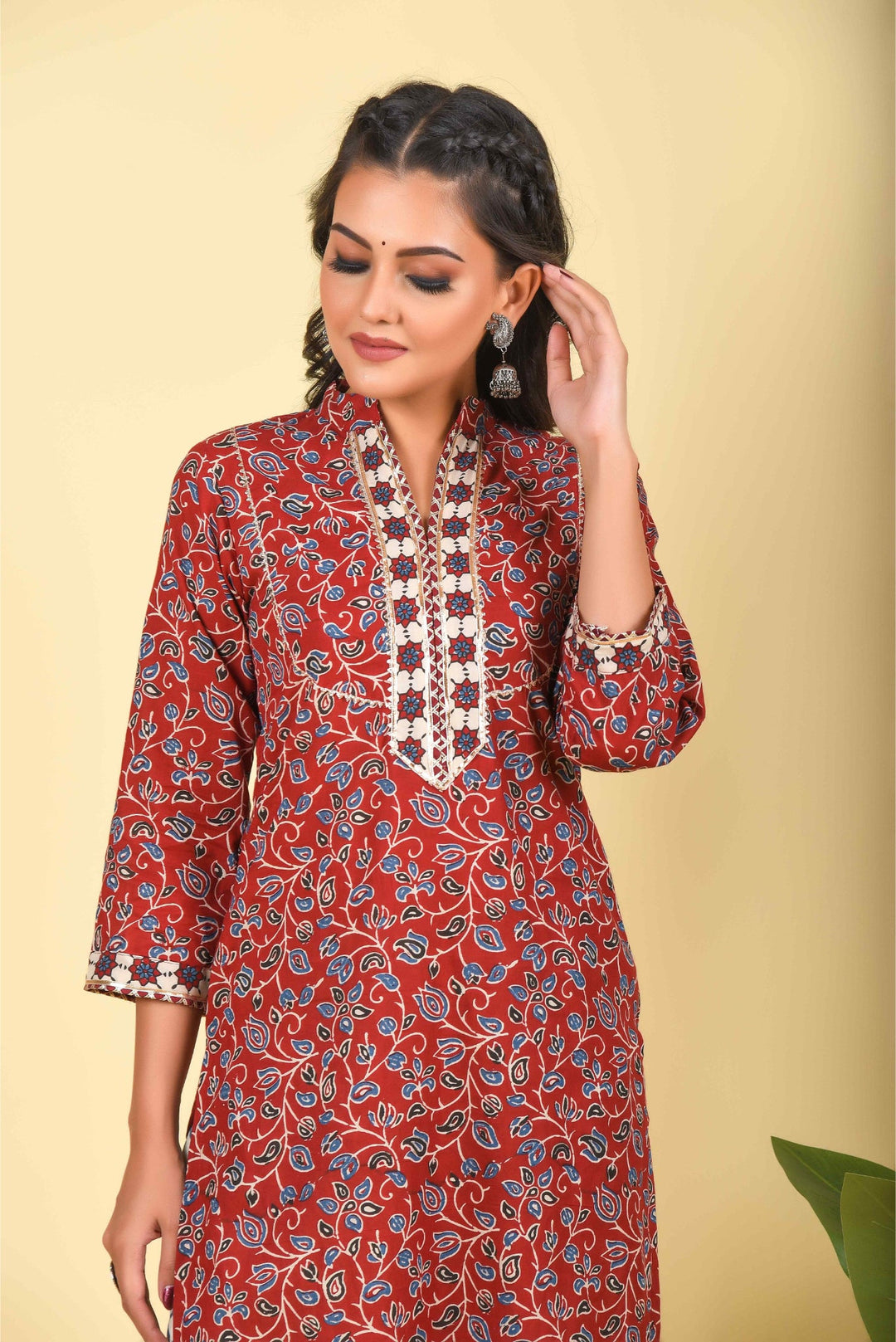 Anastay 3 Piece Floral Jaal kurta mixed with unique Ajrak printed Suit Set