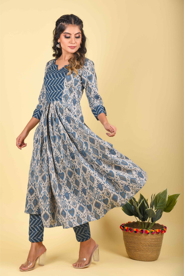 Anastay 2-Piece Cool Grey with Dark Blue Kurta Pant Sets