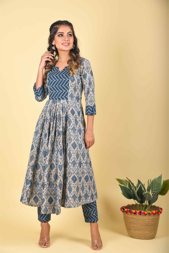 Anastay 2-Piece Cool Grey with Dark Blue Kurta Pant Sets