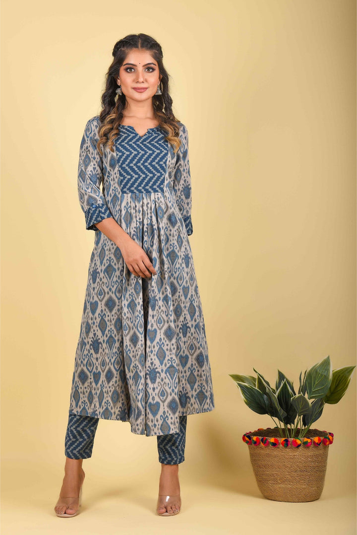 Anastay 2-Piece Cool Grey with Dark Blue Kurta Pant Sets