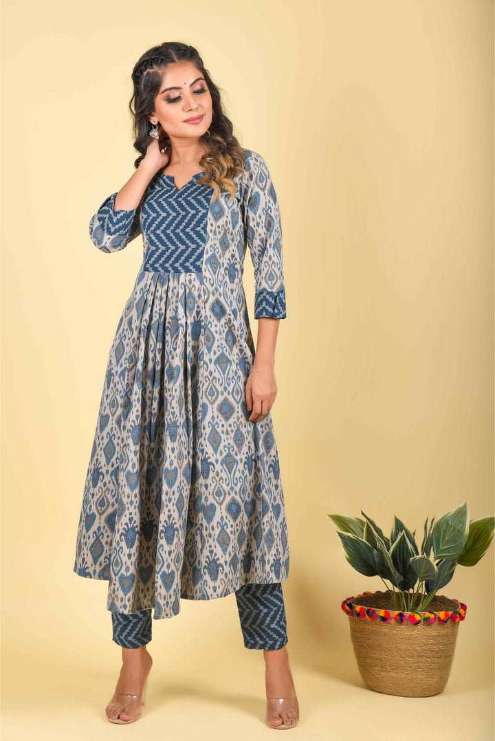 Anastay 2-Piece Cool Grey with Dark Blue Kurta Pant Sets