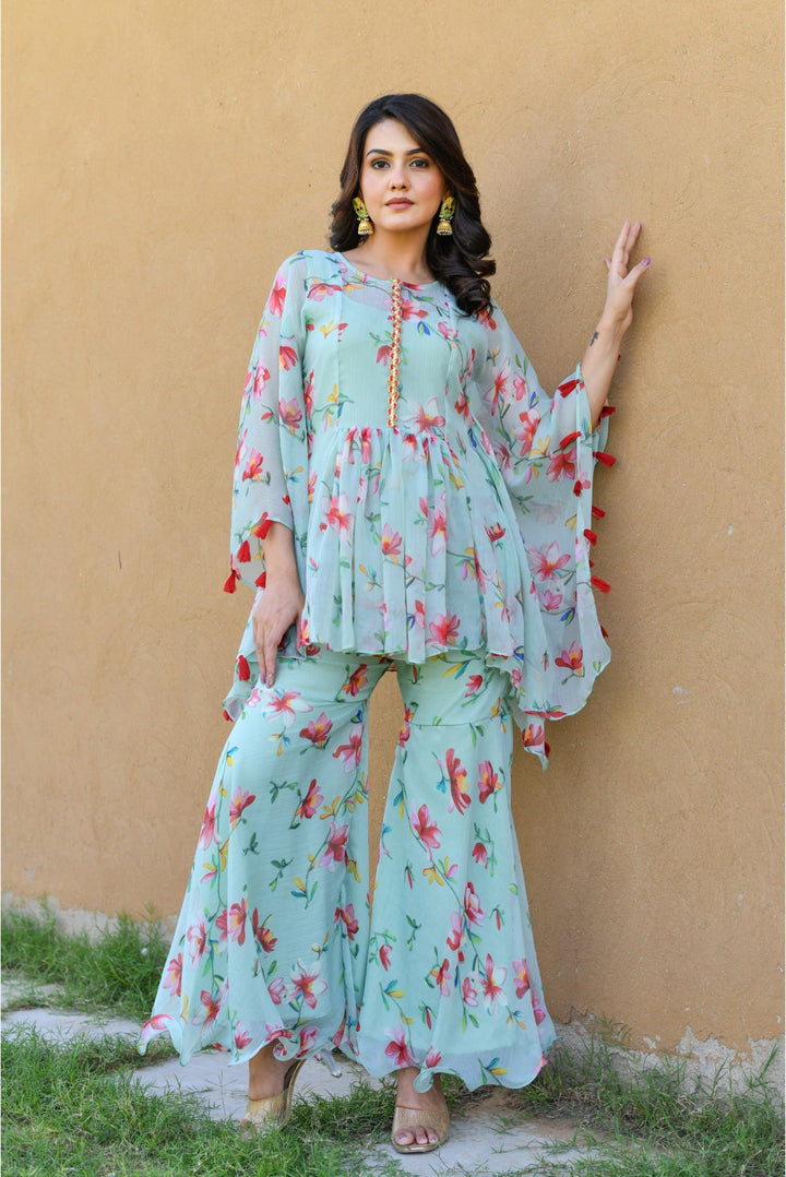 Anastay Seagreen Floral Printed Sharara Set