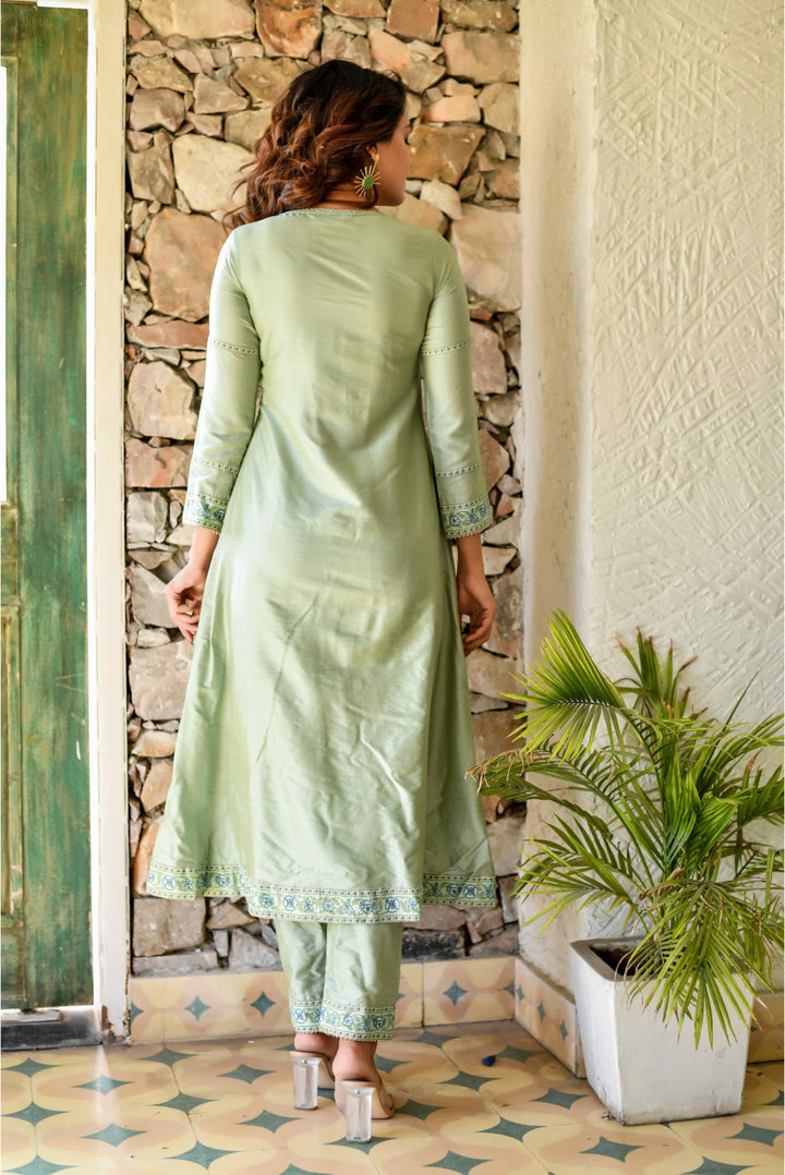 Anastay 2-Piece Shiny Green Kurta Pant Sets