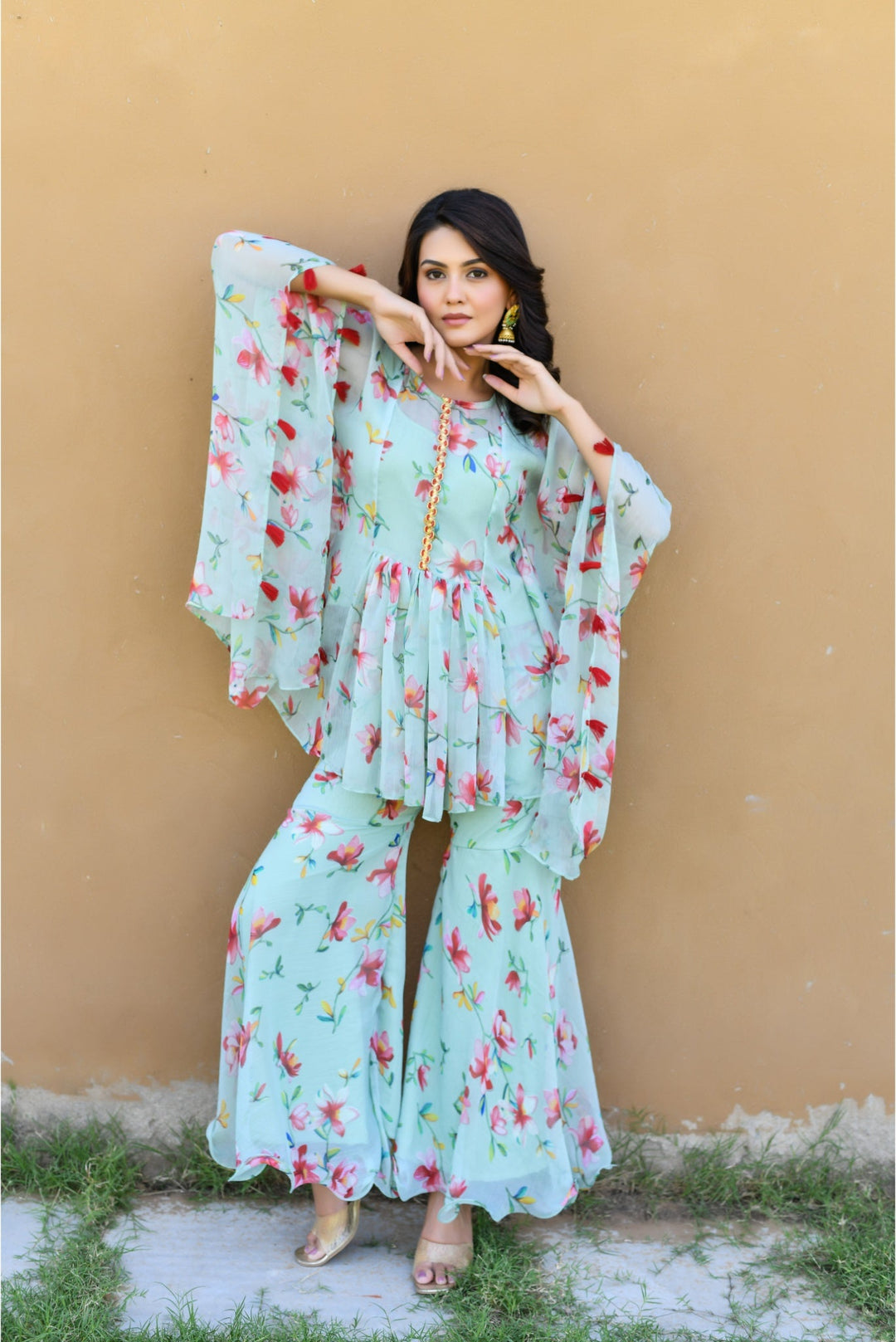 Anastay Seagreen Floral Printed Sharara Set