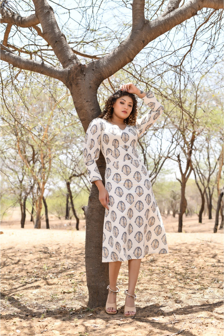 Anastay White & Grey Midi Ethnic Dress