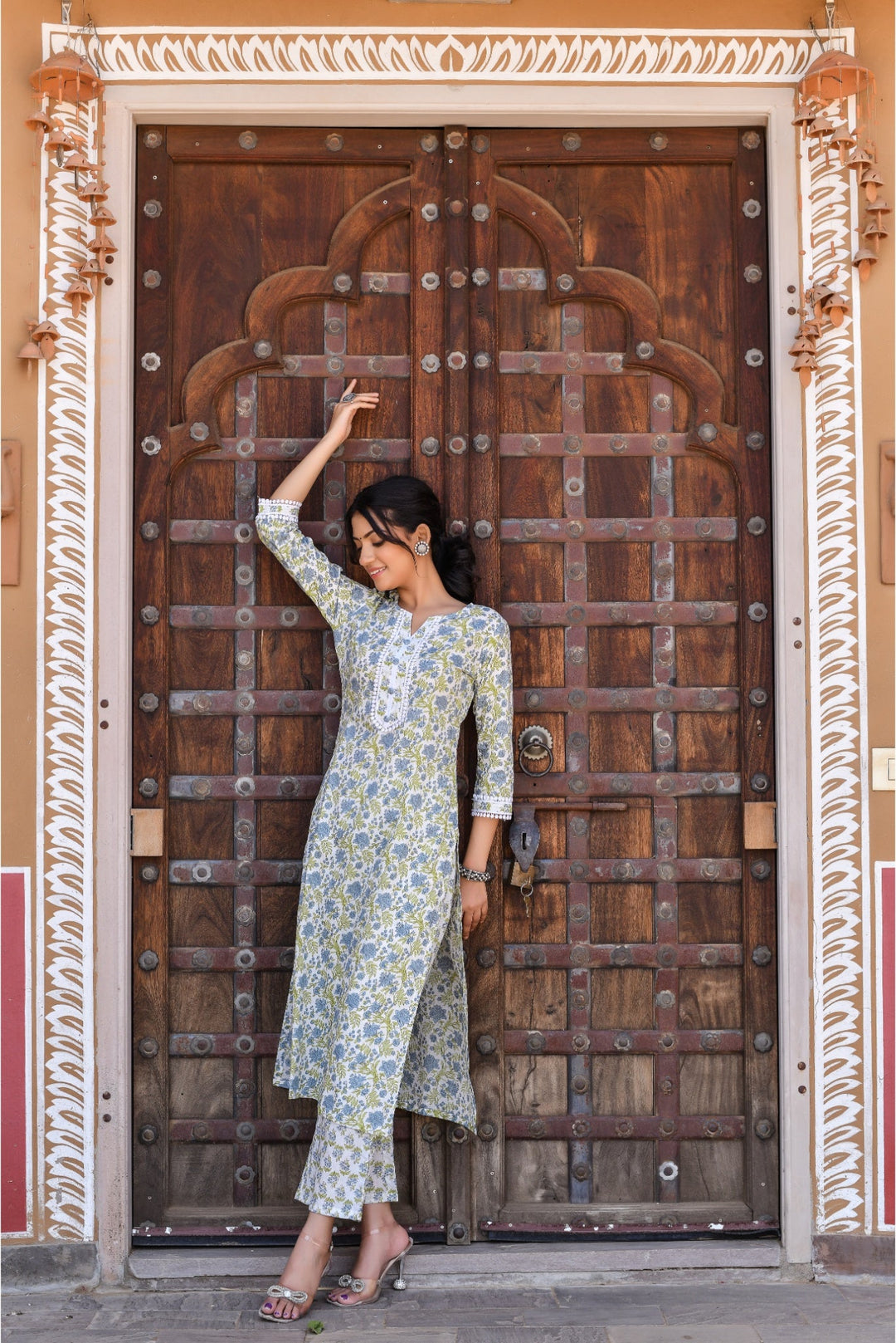 Anastay Blue & White Floral Printed Cotton Suit Set