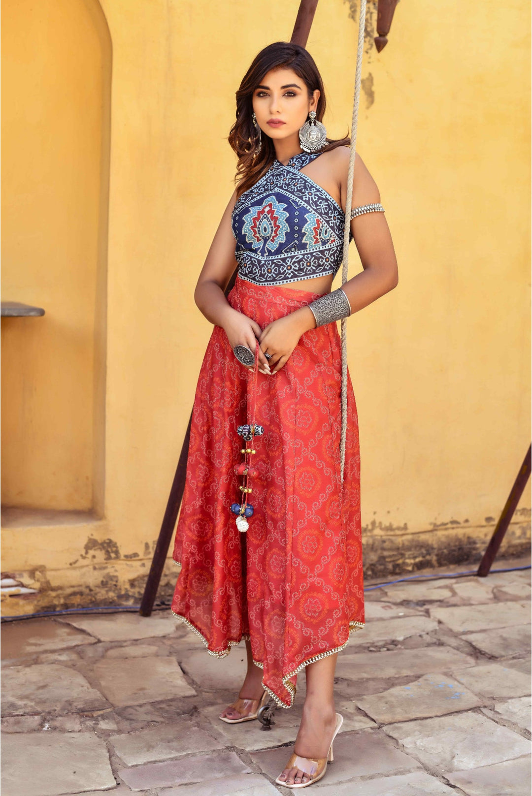 Anastay Red Asymmetrical Ethnic Dress
