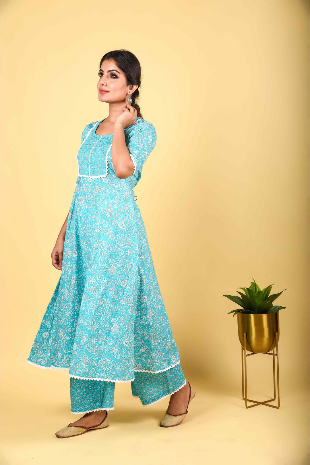 Anastay 2-Piece Artic Blue Kurta with Teal Blue Palazzo