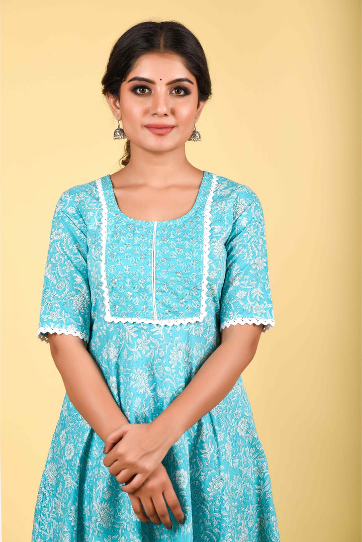 Anastay 2-Piece Artic Blue Kurta with Teal Blue Palazzo