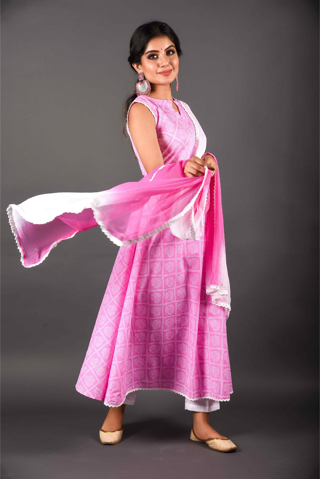 Anastay Persian Pink 3 – Piece Anarkali Kurta Set with shaded Lehariya Dupatta