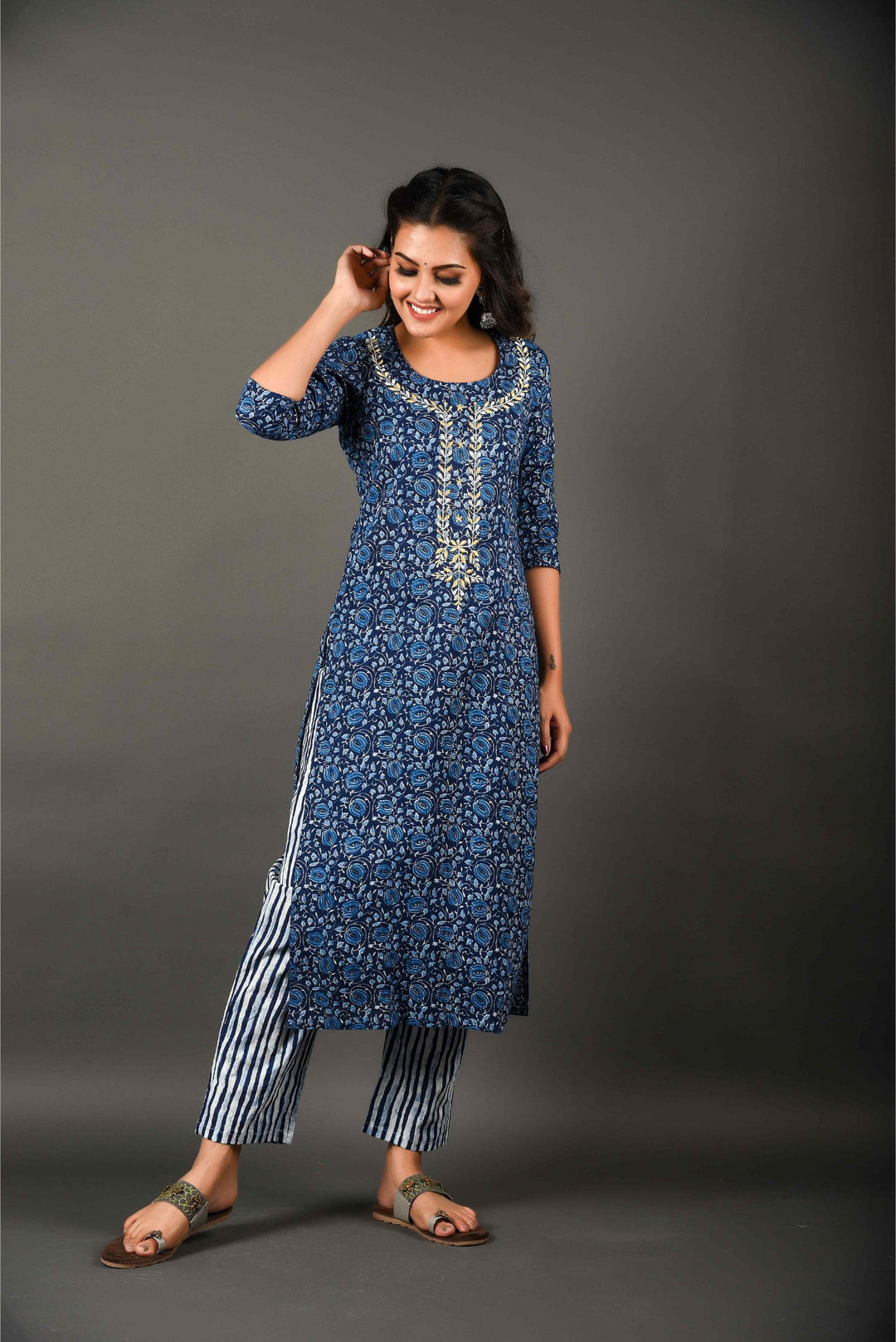 Anastay Indigo Indigo with Striped Line s embellished with Zardozi Work Kurta Set