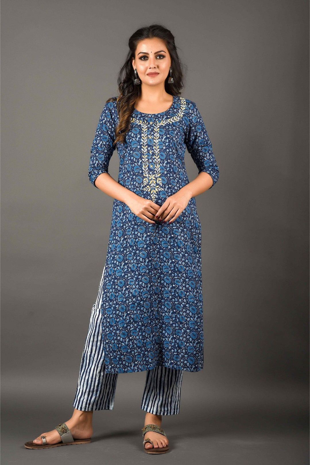 Anastay Indigo Indigo with Striped Line s embellished with Zardozi Work Kurta Set