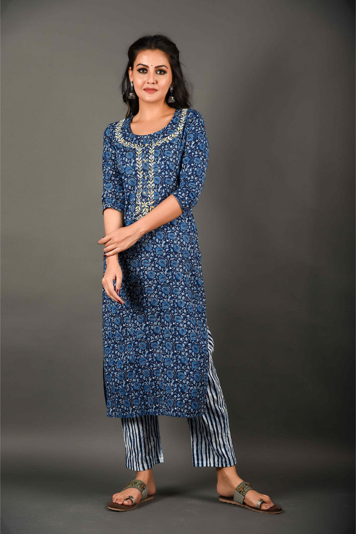 Anastay Indigo Indigo with Striped Line s embellished with Zardozi Work Kurta Set