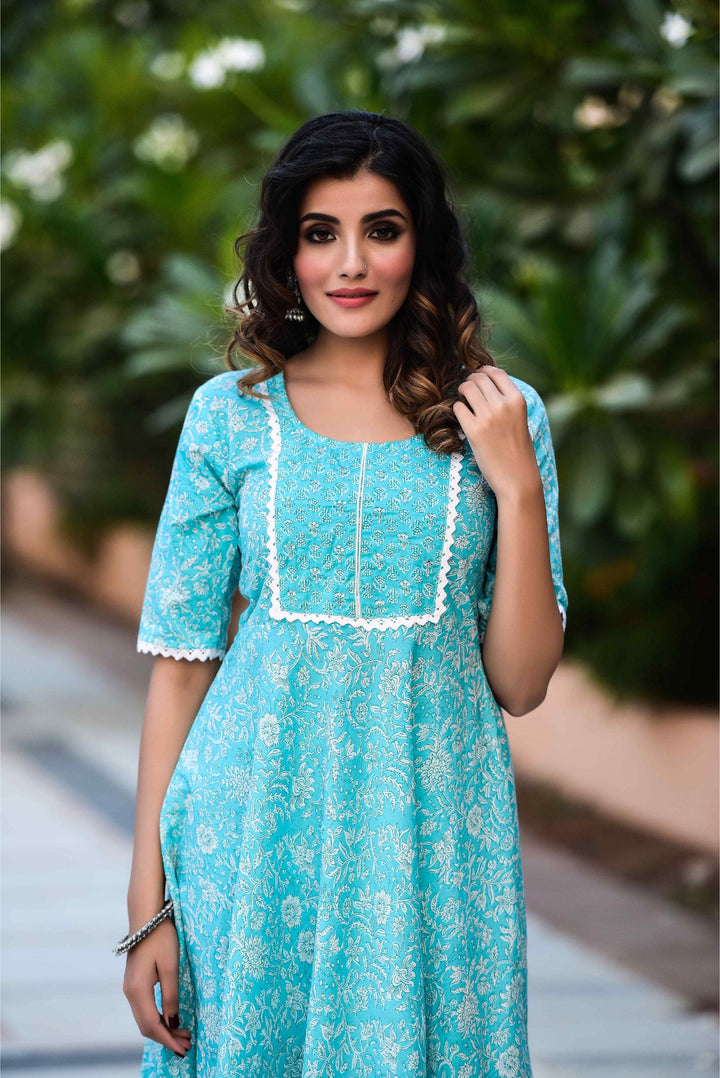 Anastay 2-Piece Artic Blue Kurta with Teal Blue Palazzo