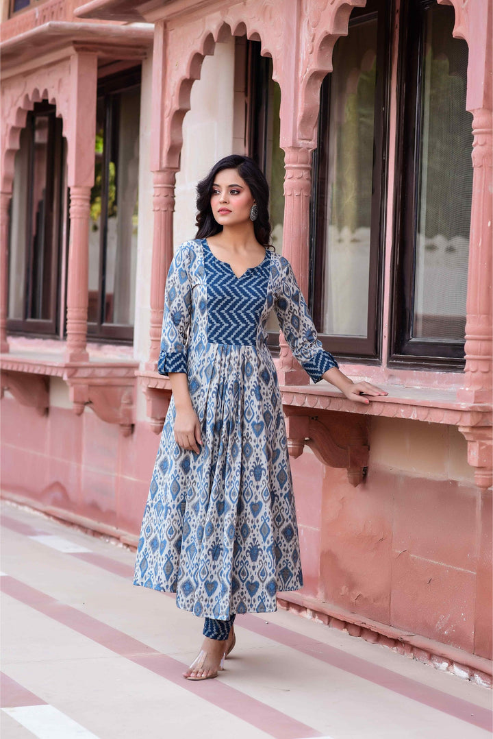 Anastay 2-Piece Cool Grey with Dark Blue Kurta Pant Sets