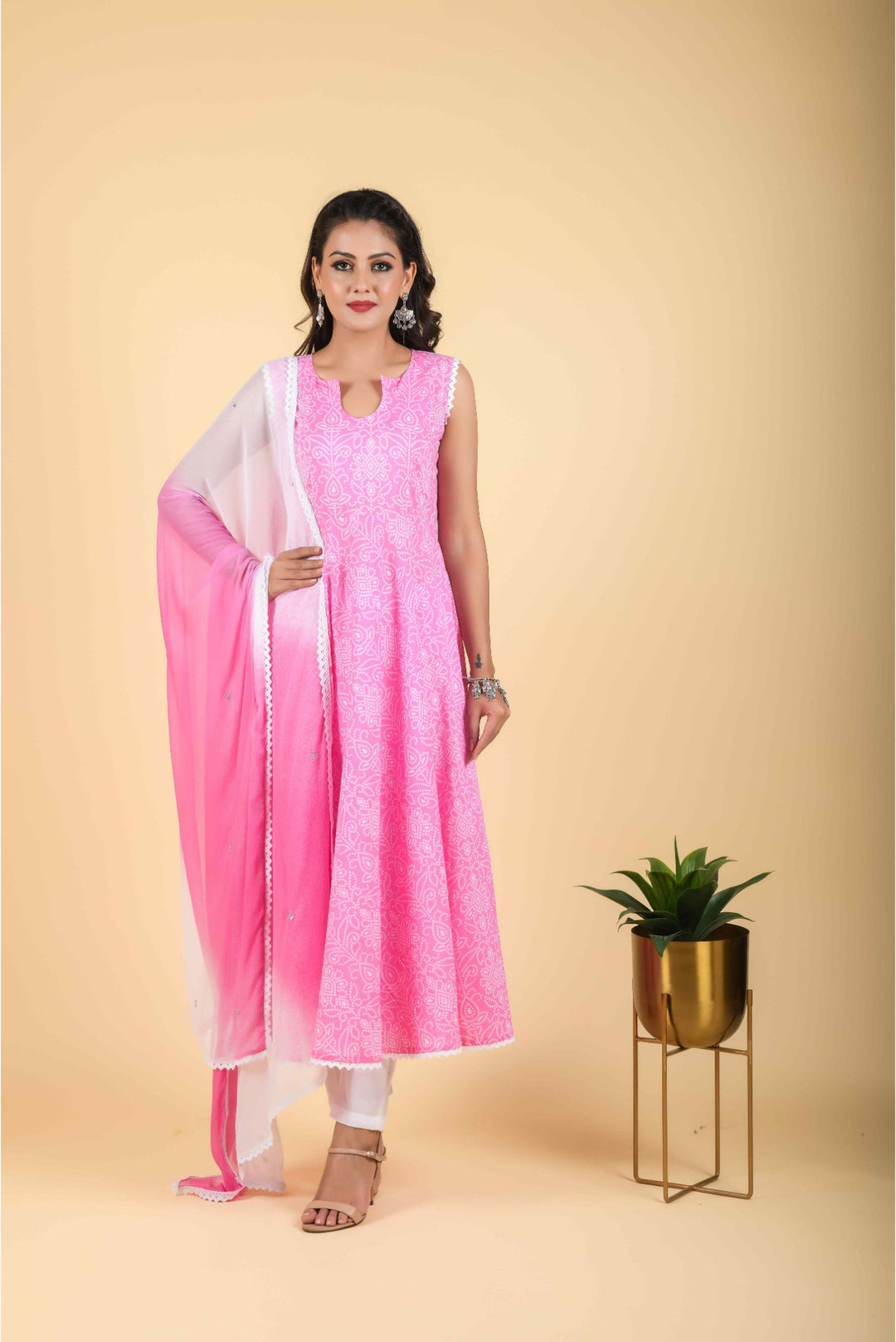 Anastay Persian Pink 3 – Piece Anarkali Kurta Set with shaded Lehariya Dupatta