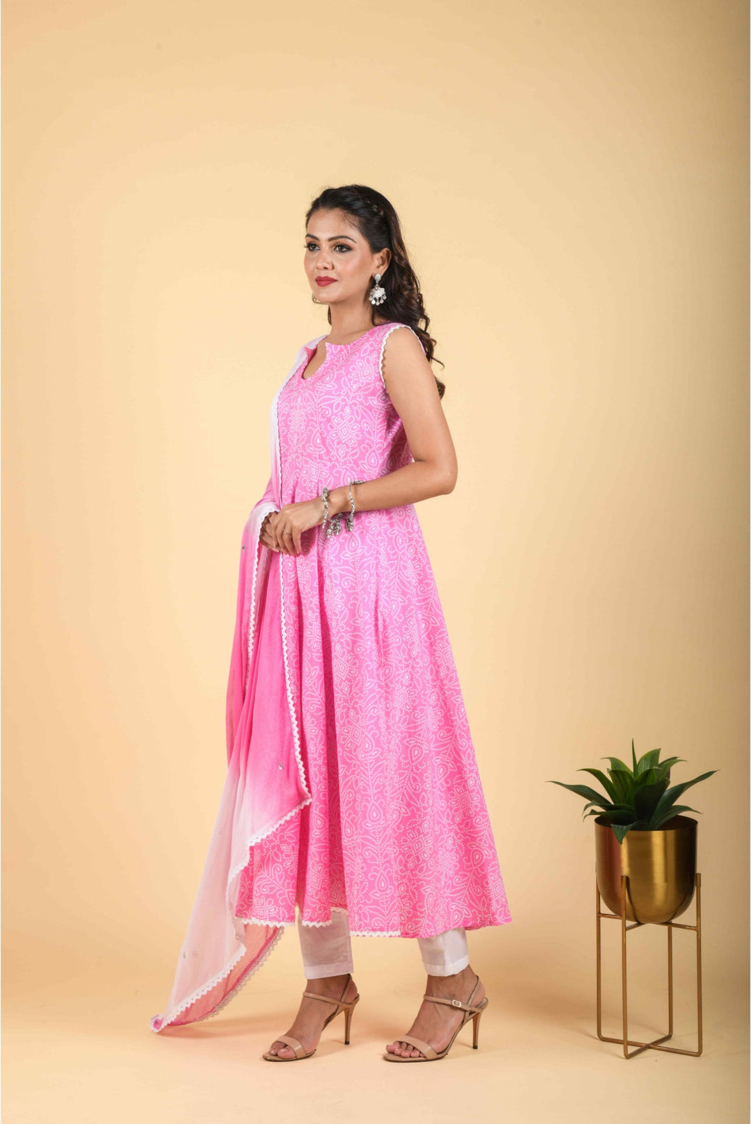 Anastay Persian Pink 3 – Piece Anarkali Kurta Set with shaded Lehariya Dupatta