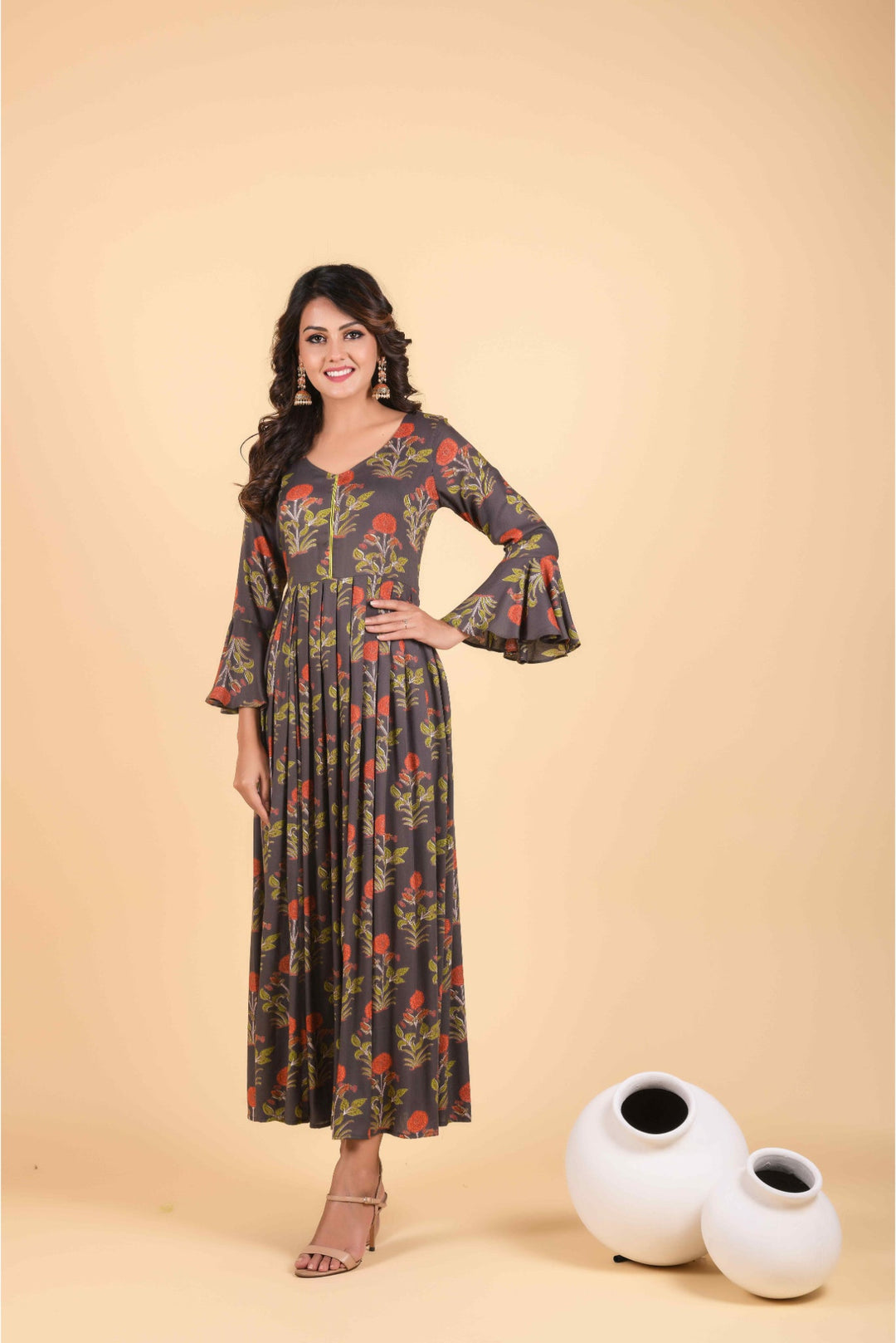 Anastay Grey Empire Ethnic Dress