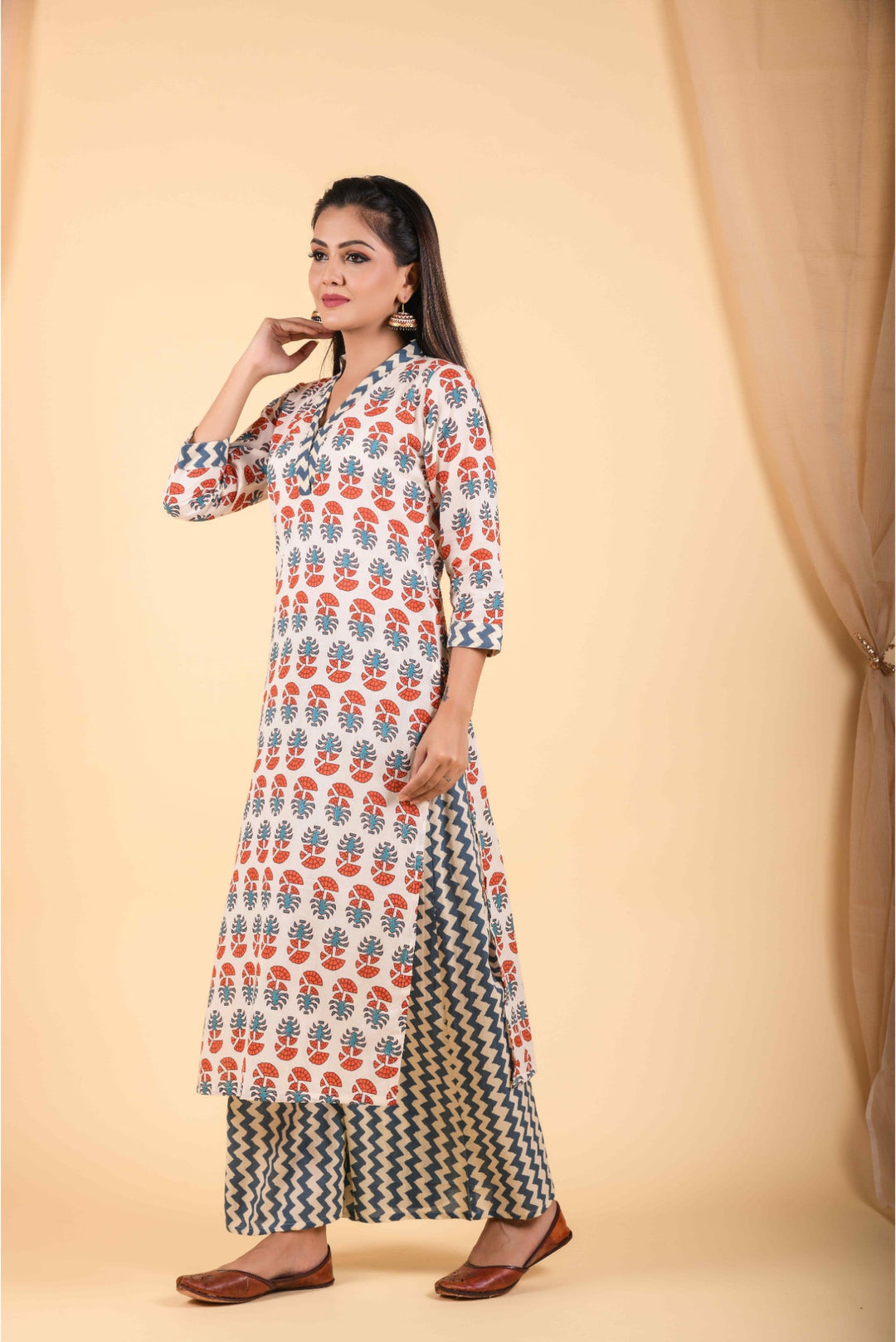 Anastay Off white & multi color print Straight Kurta Set