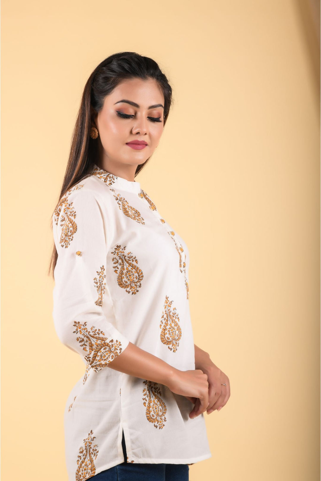 Anastay Off white Hand Block Printed Cotton shirt