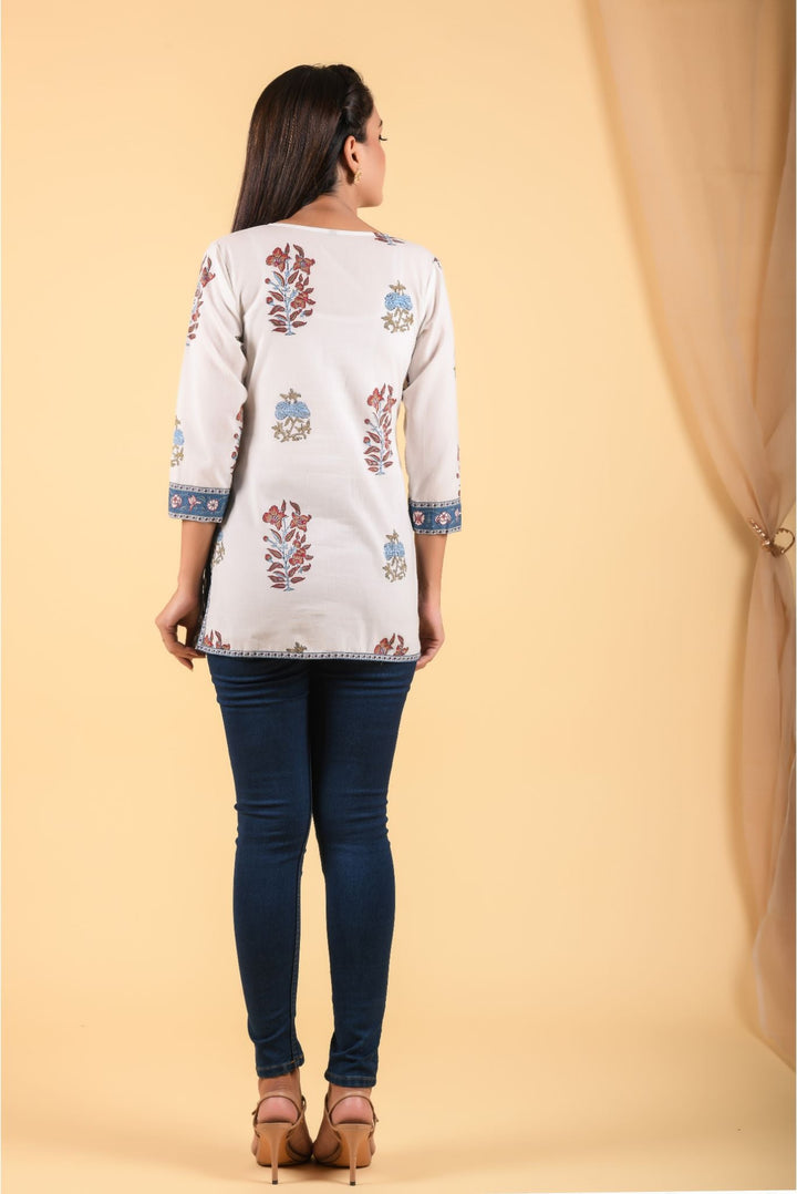 Anastay off white Floral Top Hand Block floral printed Shirt