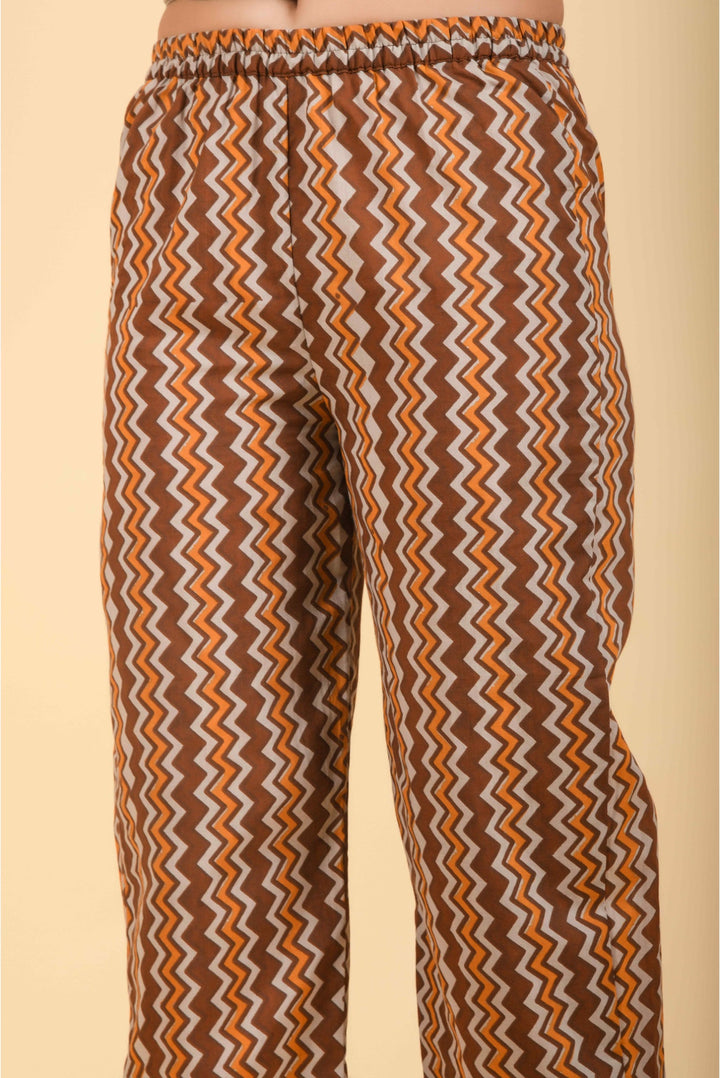 Anastay 3 Piece Metal Grey and Chocolate Brown kurta with printed cambric dupatta and pants