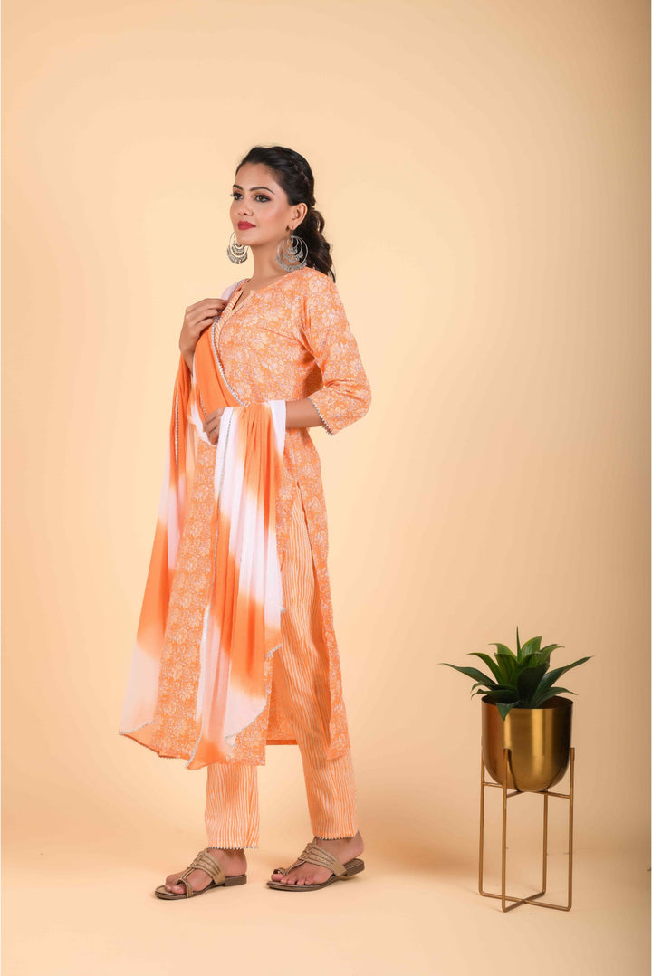 Anastay Classic 3 Piece Floral Orange Kurta & Lining pants accompanied.